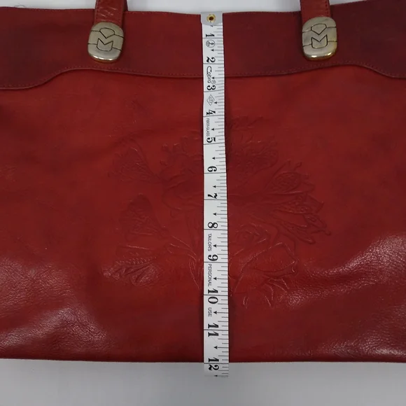 Vintage Marino Orlandi Italian Red Leather Embossed Floral Shoulder Bag - Picture 12 of 14